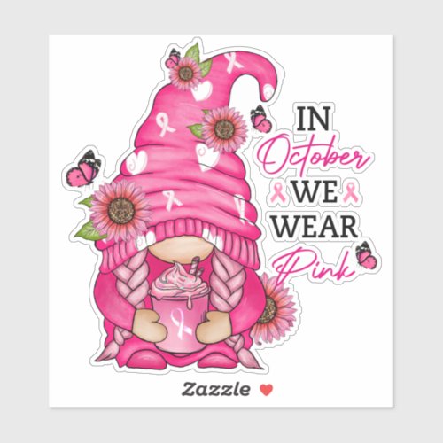 Breast Cancer Gnome Vinyl Sticker