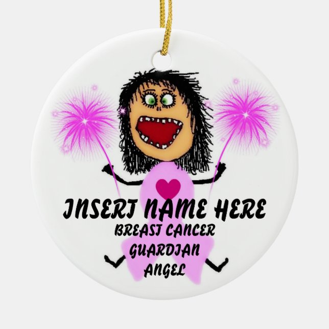 Breast Cancer Guardian Angel Ceramic Ornament (Front)