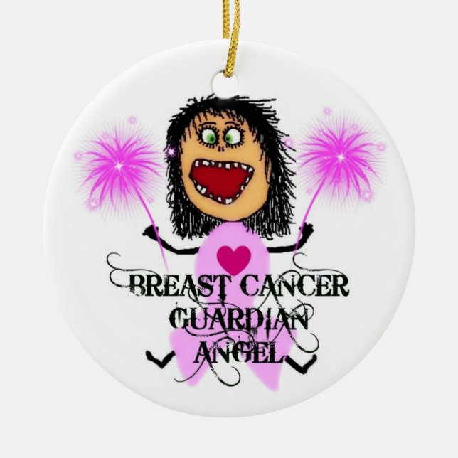 Breast Cancer Guardian Angel Ceramic Ornament (Front)
