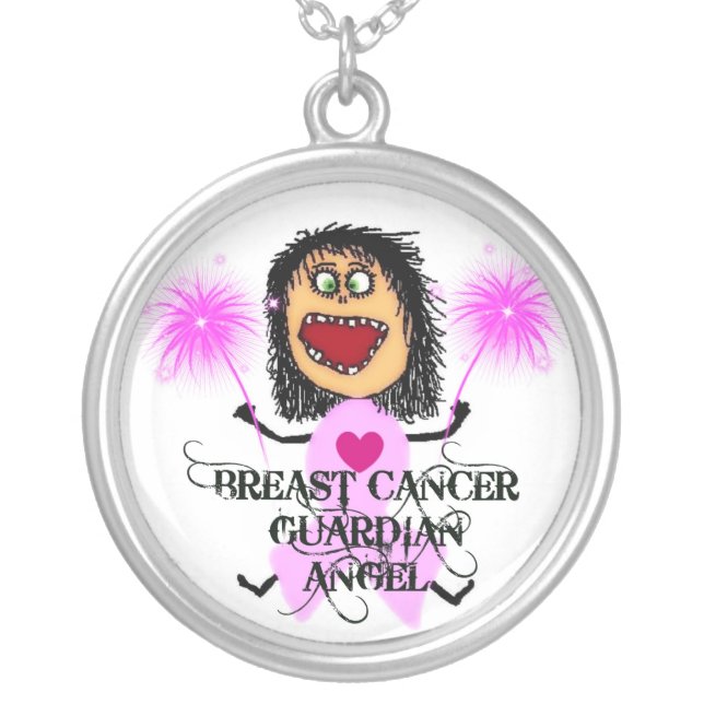Breast Cancer Guardian Angel Silver Plated Necklace (Front)