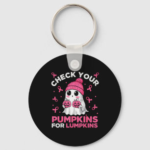 Breast Cancer Halloween Boo Ghost Check Your Pumpk Keychain