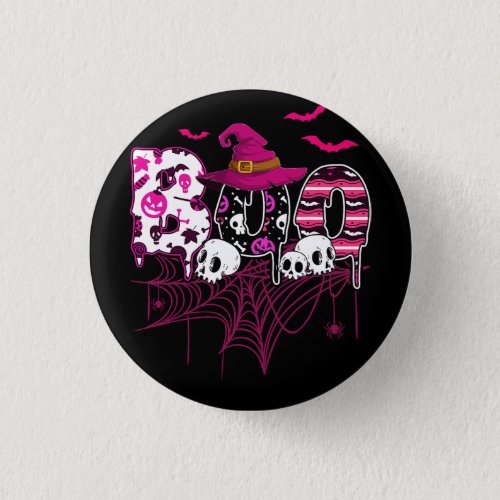 Breast Cancer Halloween Costume Boo With Witch Hat Button