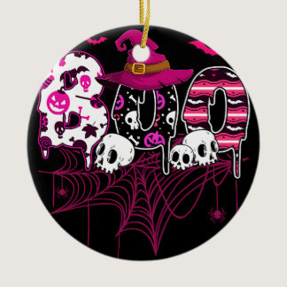 Breast Cancer Halloween Costume Boo With Witch Hat Ceramic Ornament