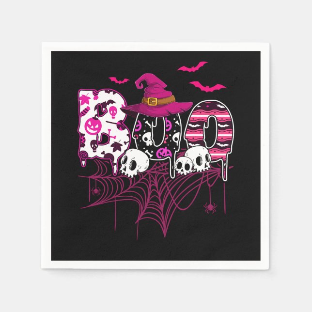 Breast Cancer Halloween Costume Boo With Witch Hat Napkins (Front)