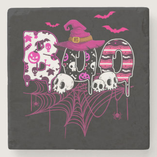 Breast Cancer Halloween Costume Boo With Witch Hat Stone Coaster