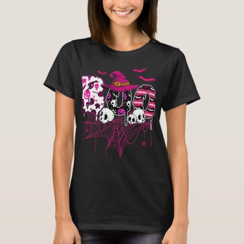Breast Cancer Halloween Costume Boo With Witch Hat T_Shirt