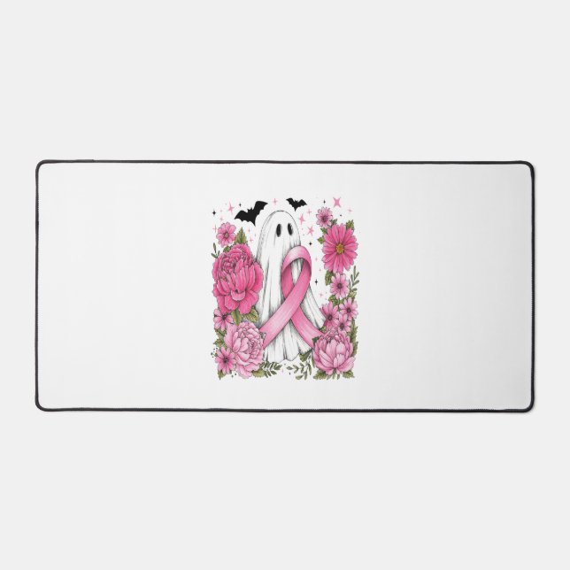 Breast Cancer Halloween Ghost Boho Desk Mat (Front)