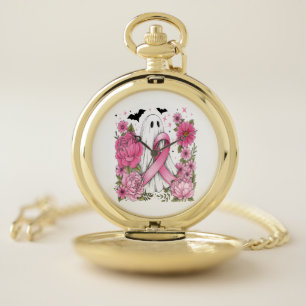 Breast Cancer Halloween Ghost Boho Pocket Watch