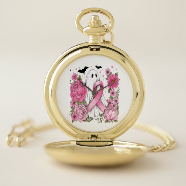 Breast Cancer Halloween Ghost Boho Pocket Watch (Inside)