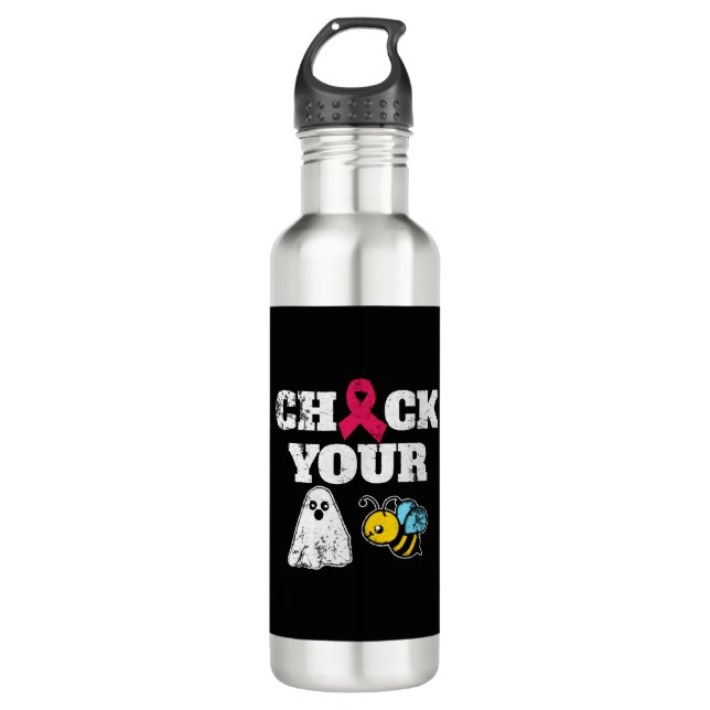 Breast Cancer Halloween Stainless Steel Water Bottle (Front)
