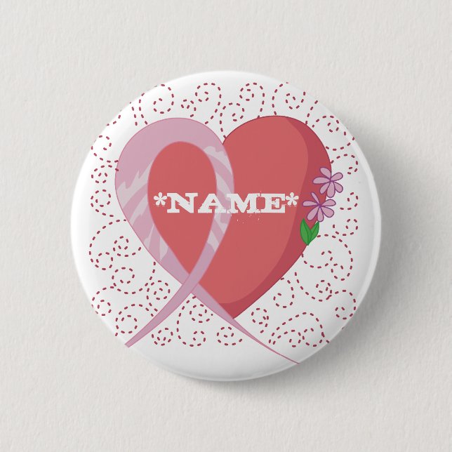 Breast Cancer Heart Customizable Button (Front)
