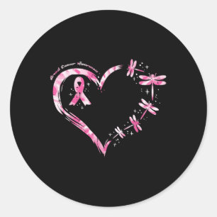 Breast Cancer Heart Dragonflies Awareness Women Ki Classic Round Sticker