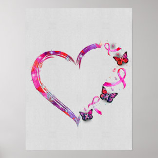 Breast Cancer Heart Of Faith Butterfly Ribbon Canc Poster