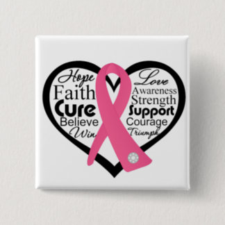 Breast Cancer Heart Ribbon Collage Pinback Button