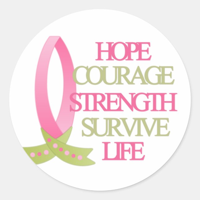Breast Cancer Hope Courage Strength Classic Round Sticker (Front)