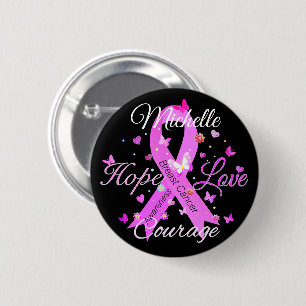 Breast Cancer Hope Love Courage Button