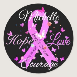 Breast Cancer Hope Love Courage Classic Round Stic Classic Round Sticker