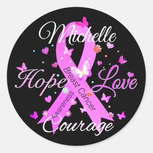 Breast Cancer Hope Love Courage Classic Round Stic Classic Round Sticker