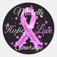 Breast Cancer Hope Love Courage Classic Round Stic
