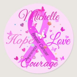 Breast Cancer Hope Love Courage Classic Round Stic Classic Round Sticker