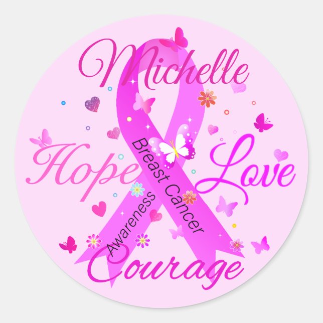 Breast Cancer Hope Love Courage Classic Round Stic Classic Round Sticker (Front)
