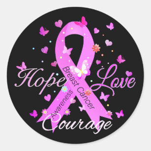 Breast Cancer Hope Love Courage Classic Round Sticker