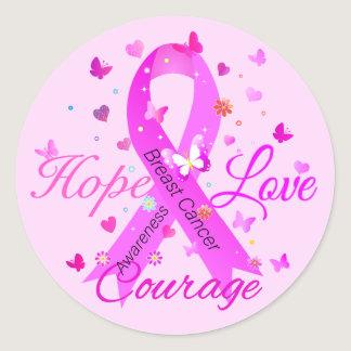 Breast Cancer Hope Love Courage Classic Round Sticker