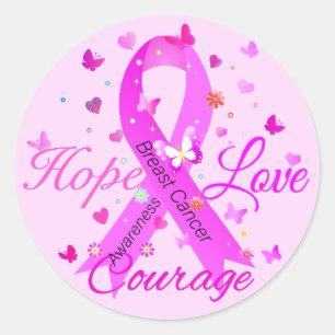 Breast Cancer Hope Love Courage Classic Round Sticker