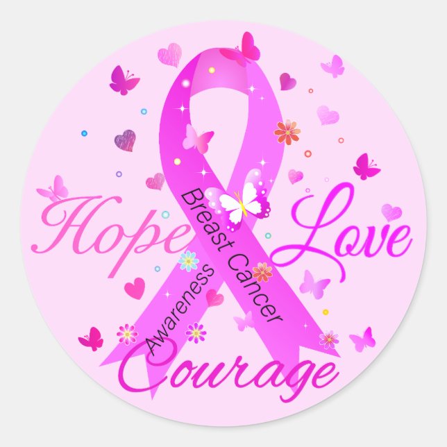 Breast Cancer Hope Love Courage Classic Round Sticker (Front)