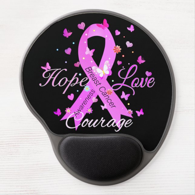 Breast Cancer Hope Love Courage Gel Mouse Pad (Front)