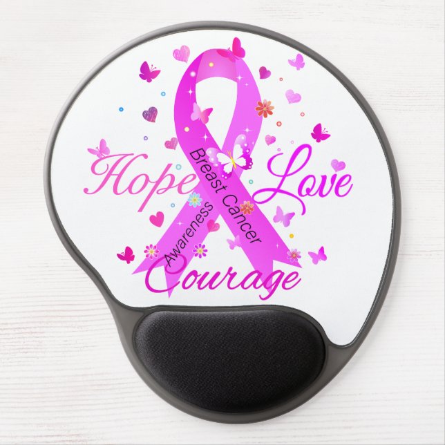Breast Cancer Hope Love Courage Gel Mouse Pad (Front)