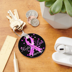 Breast Cancer Hope Love Courage Keychain