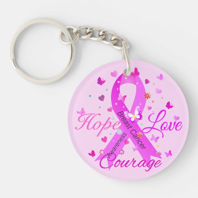 Breast Cancer Hope Love Courage Keychain (Front)