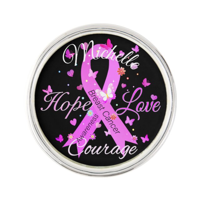 Breast Cancer Hope Love Courage Lapel Pin (Front)