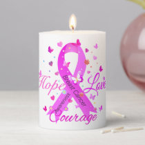 Breast Cancer Hope Love Courage Pillar Candle