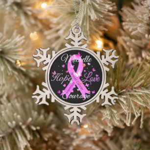 Breast Cancer Hope Love Courage Snowflake Pewter C Christmas Ornament