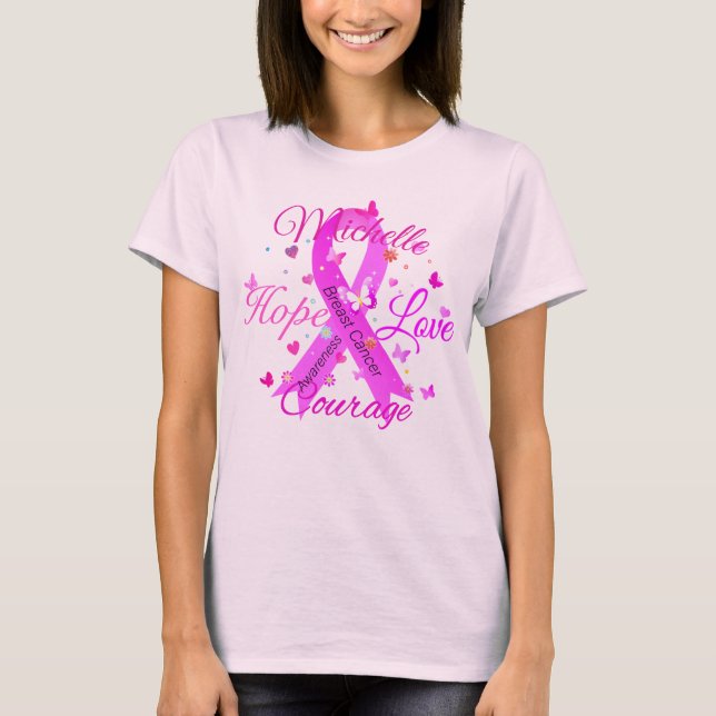 Breast Cancer Hope Love Courage T-Shirt (Front)