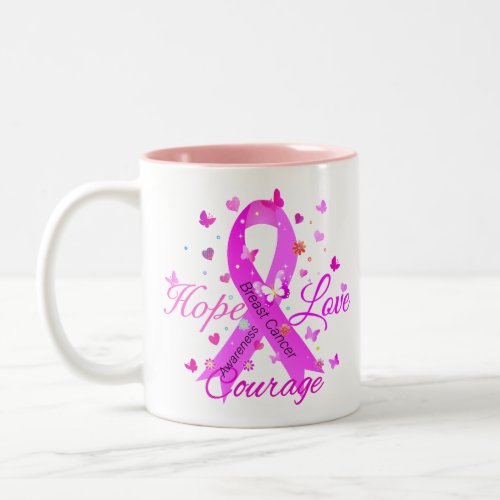 Breast Cancer Hope Love Courage Two_Tone Coffee Mug