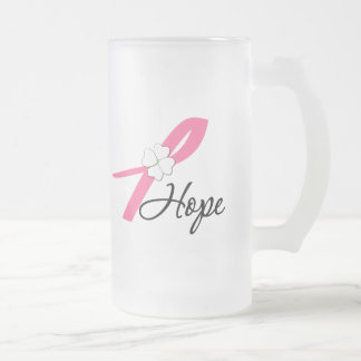Breast Cancer Hope Ribbon Frosted Glass Beer Mug