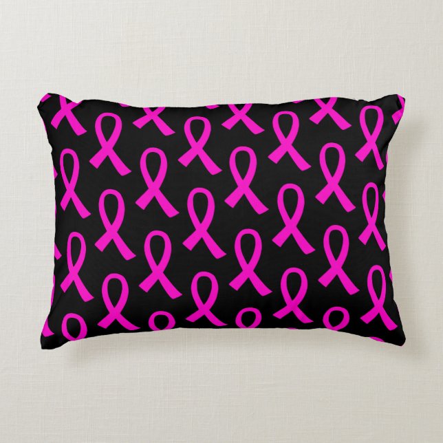 Breast Cancer Hot Pink Ribbon Pattern Accent Pillow (Front)