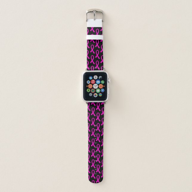 Breast Cancer Hot Pink Ribbon Pattern Apple Watch Band (Front)
