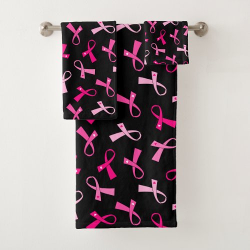 Breast Cancer Hot Pink Ribbon Pattern Bath Towel Set