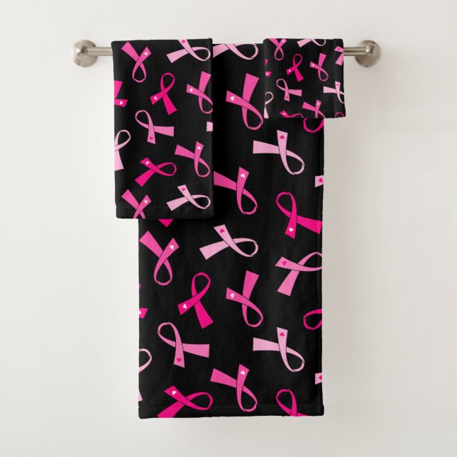 Breast Cancer Hot Pink Ribbon Pattern Bath Towel Set (Insitu)