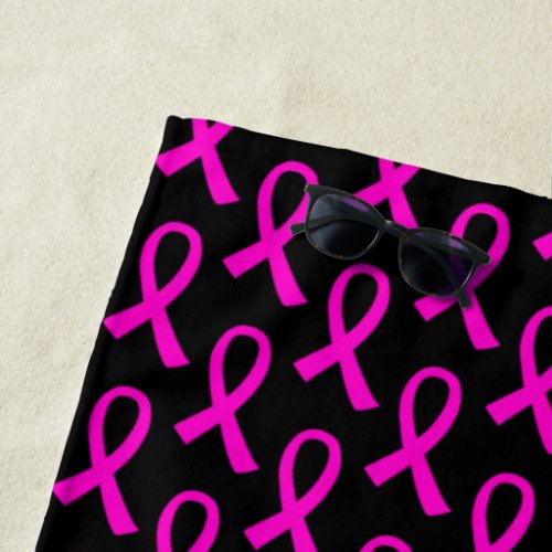 Breast Cancer Hot Pink Ribbon Pattern Beach Towel