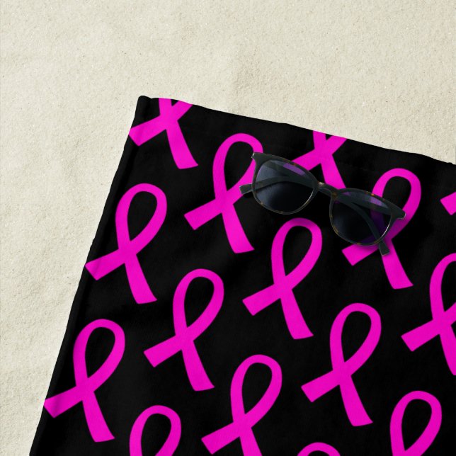 Breast Cancer Hot Pink Ribbon Pattern Beach Towel (In Situ)