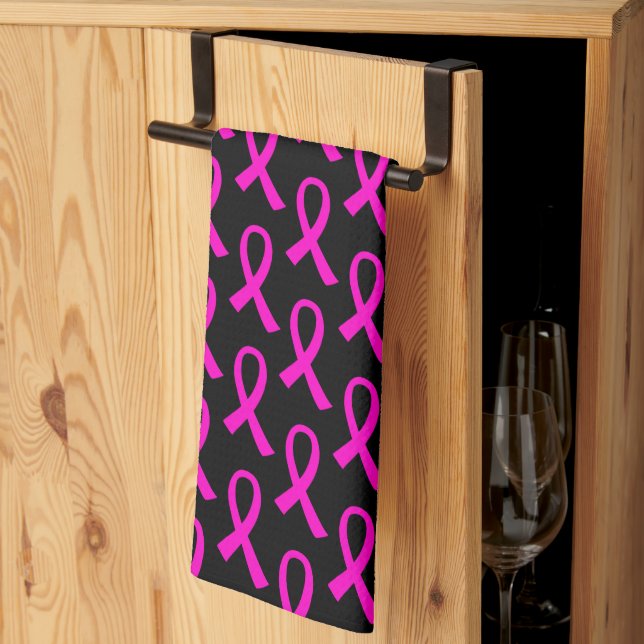 Breast Cancer Hot Pink Ribbon Pattern Kitchen Towel (Thirds Fold)
