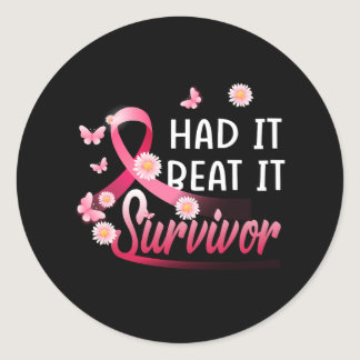 Breast Cancer I Had It I Beat It Survivor Pink Rib Classic Round Sticker