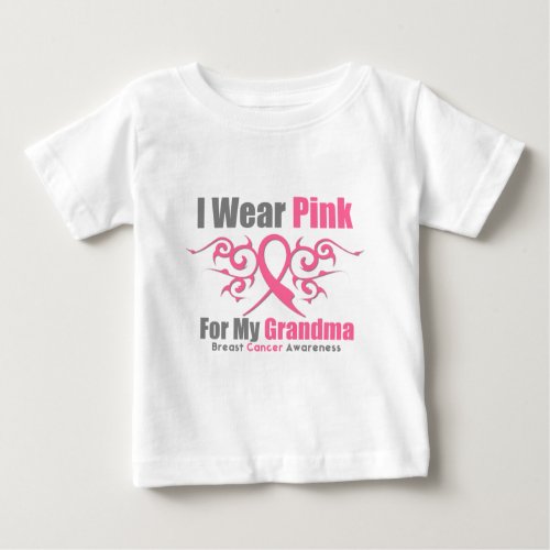 Breast Cancer I Wear Pink Tribal Ribbon Grandma Baby T_Shirt