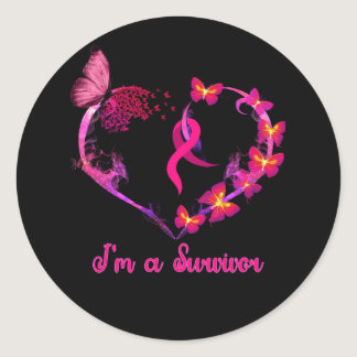 Breast Cancer I'm A Survivor Pink Butterfly Heart  Classic Round Sticker