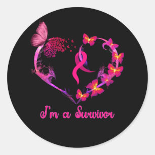 Breast Cancer I'm A Survivor Pink Butterfly Heart Classic Round Sticker